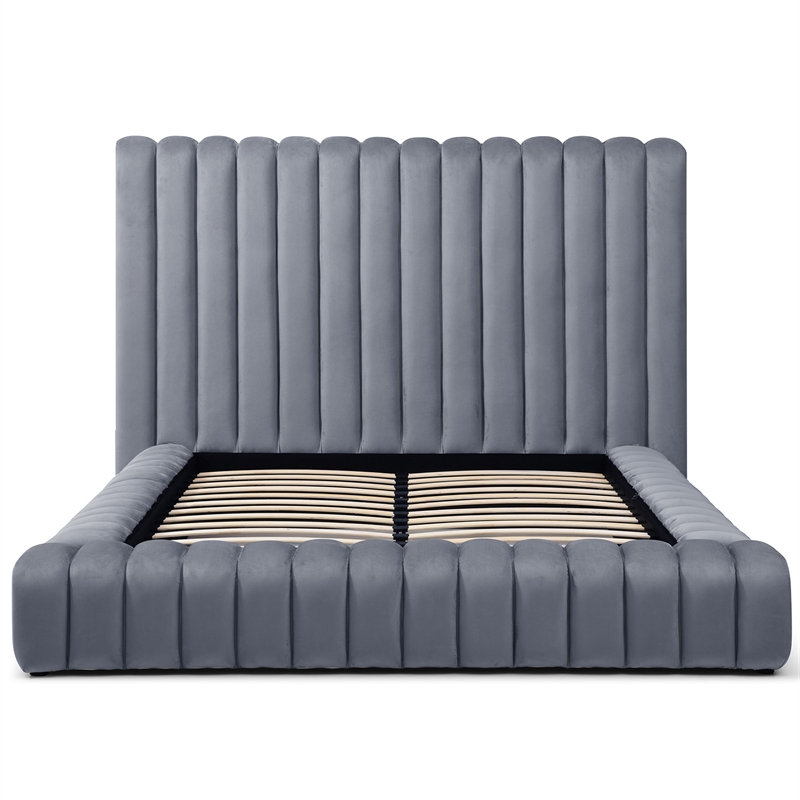 Avalon Velvet Upholstered King Platform Bed in Gray