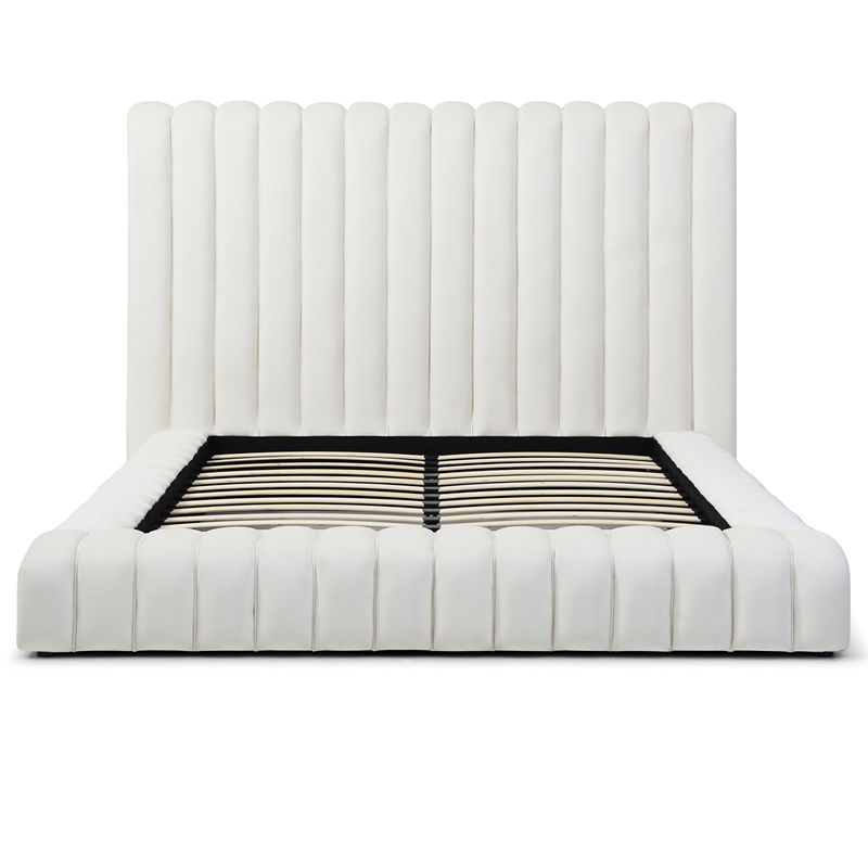 Avalon Velvet Upholstered King Platform Bed in Cream