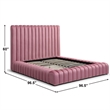 Avalon Velvet Upholstered King Platform Bed in Pink
