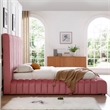 Avalon Velvet Upholstered King Platform Bed in Pink