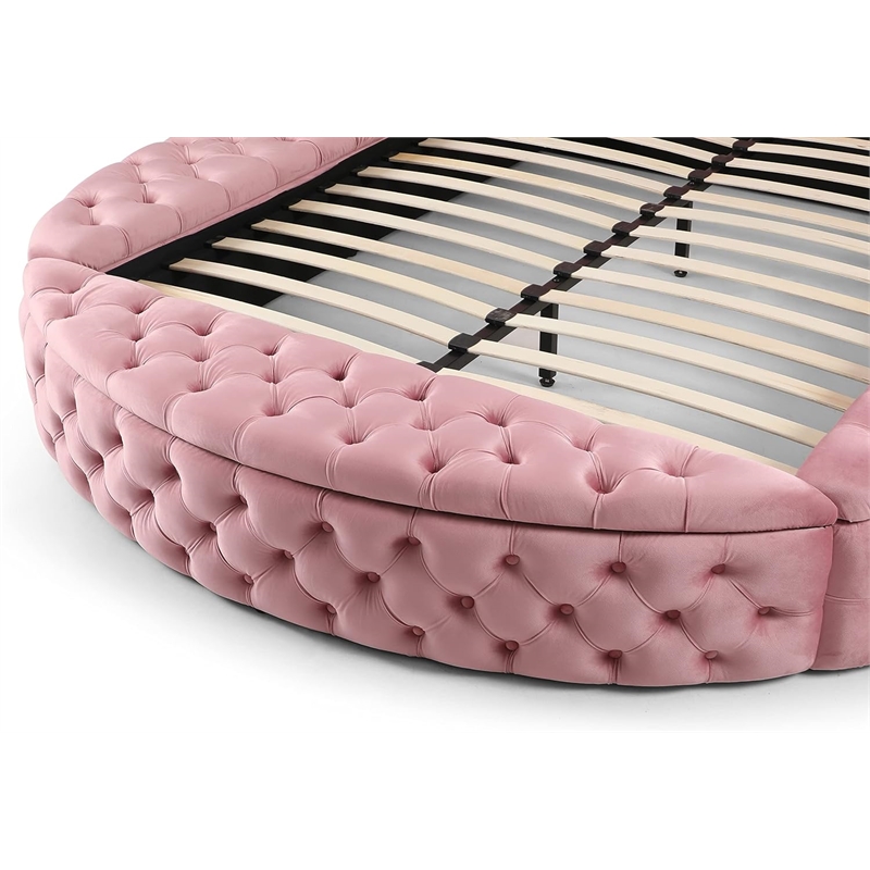 Upholstered King Round Storage Bed in Pink Color