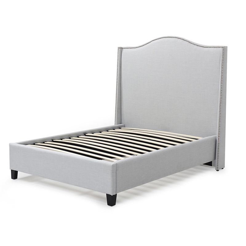 Hampton Linen Fabric Upholstered Twin Platform Bed in Light Blue