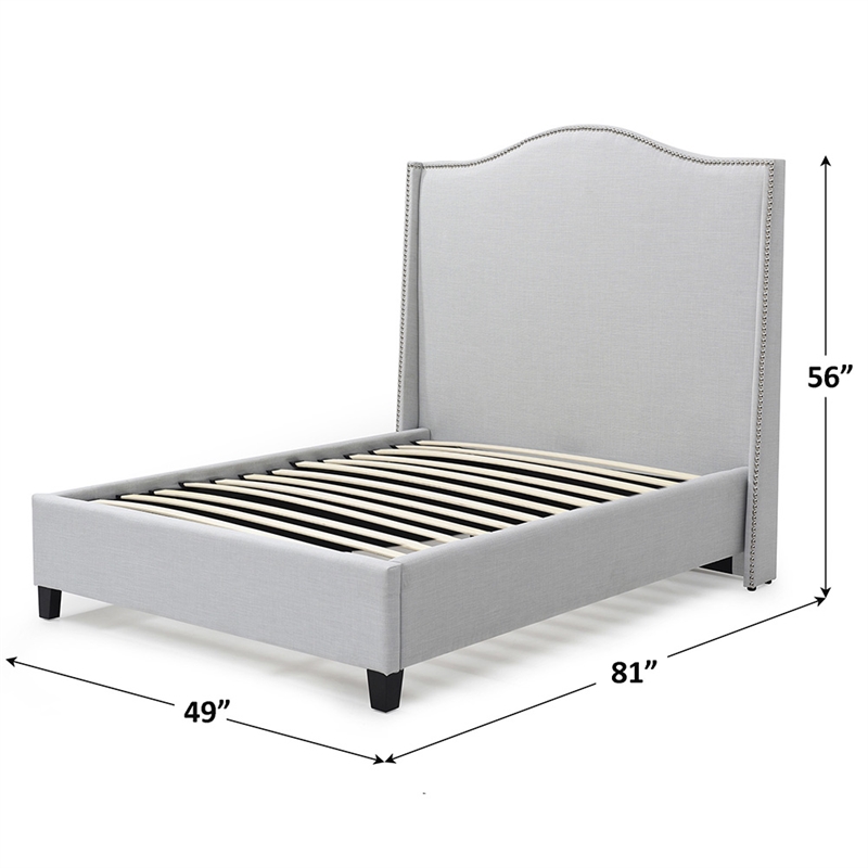 Hampton Linen Fabric Upholstered Twin Platform Bed in Light Blue