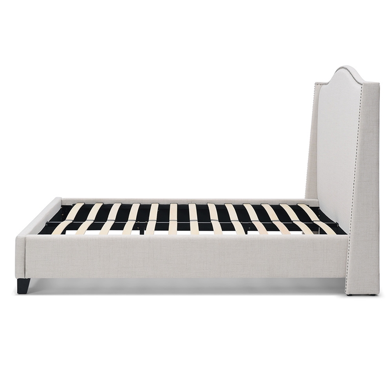 Hampton Linen Fabric Upholstered Queen Platform Bed in Cream