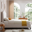 Hampton Linen Fabric Upholstered Queen Platform Bed in Cream