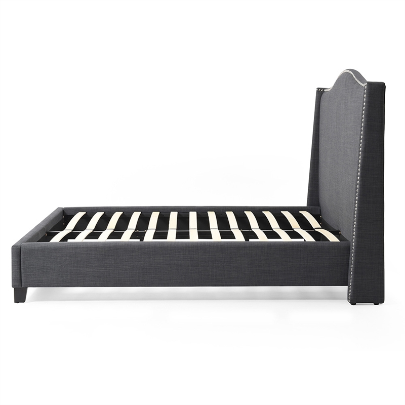Hampton Linen Fabric Upholstered Queen Platform Bed in Charcoal