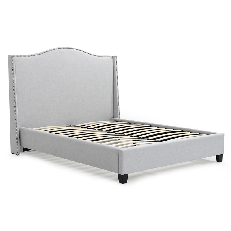 Hampton Linen Fabric Upholstered Queen Platform Bed in Light Blue
