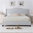 Hampton Linen Fabric Upholstered King Platform Bed in Light Blue