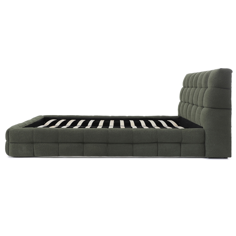 Electra King Size Fabric Upholstered Bed Frame in Green