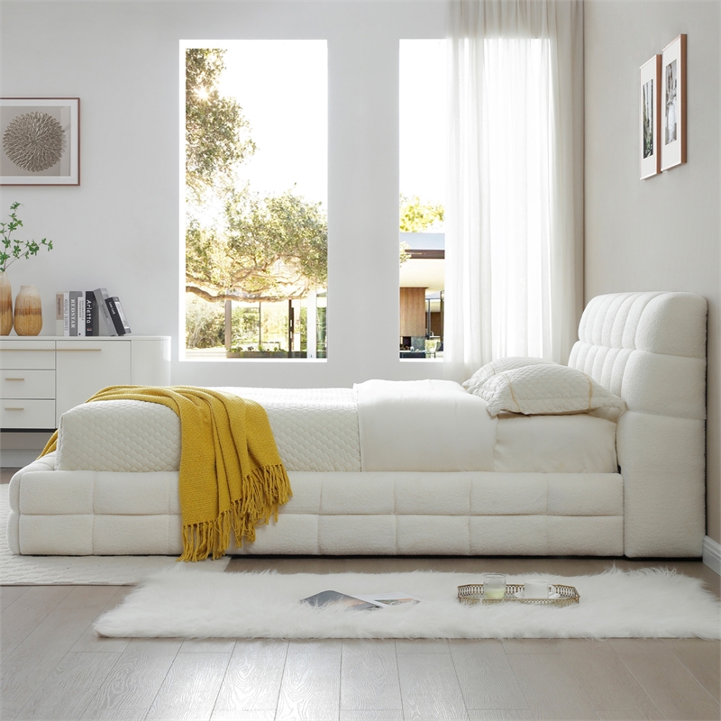 Electra King Size Fabric Upholstered Bed Frame in White