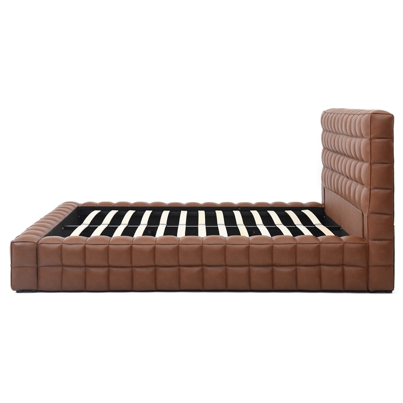 Livia Queen Size Faux Leather Upholstered Bed Fram in Brown