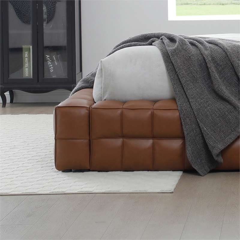 Livia King Size Faux Leather Upholstered Bed Fram in Brown