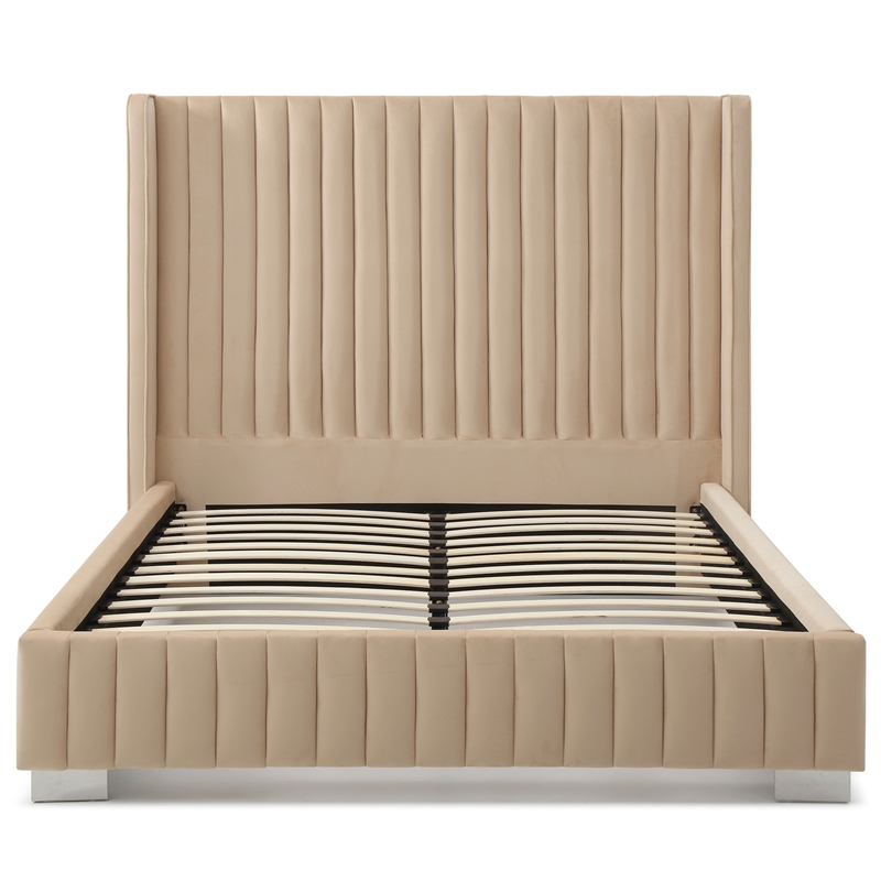 Jeffrey King Size Velvet Upholstered Bed Frame in Camel