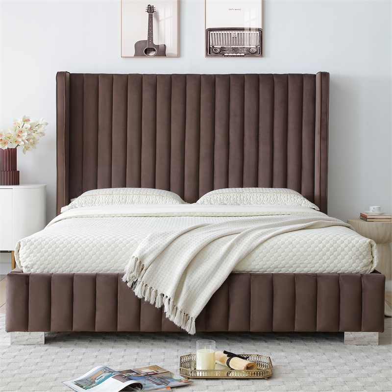 Jeffrey King Size Velvet Upholstered Bed Frame in Black