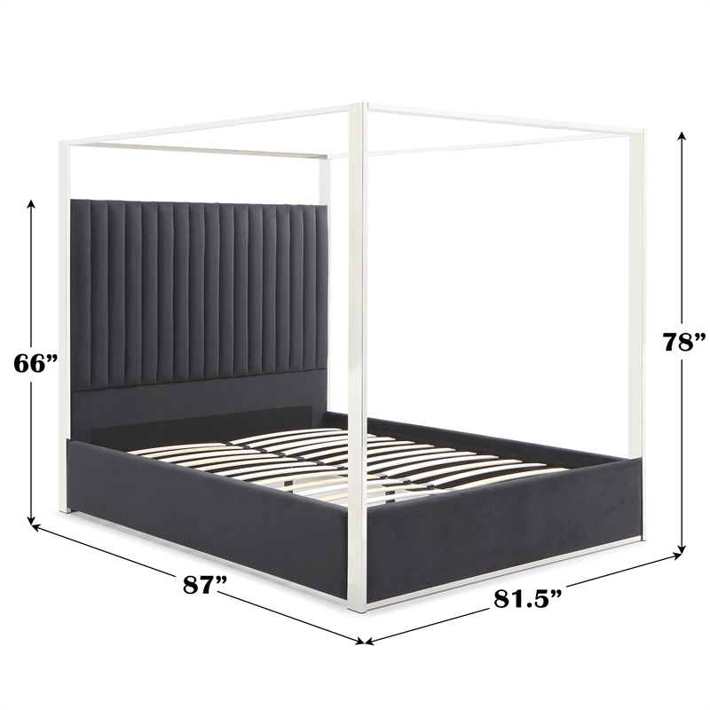 Jeffrey Canopy Velvet Upholstered King Bed Frame In Black