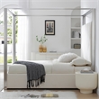 Jeffrey Canopy Velvet Upholstered King Bed Frame In Cream