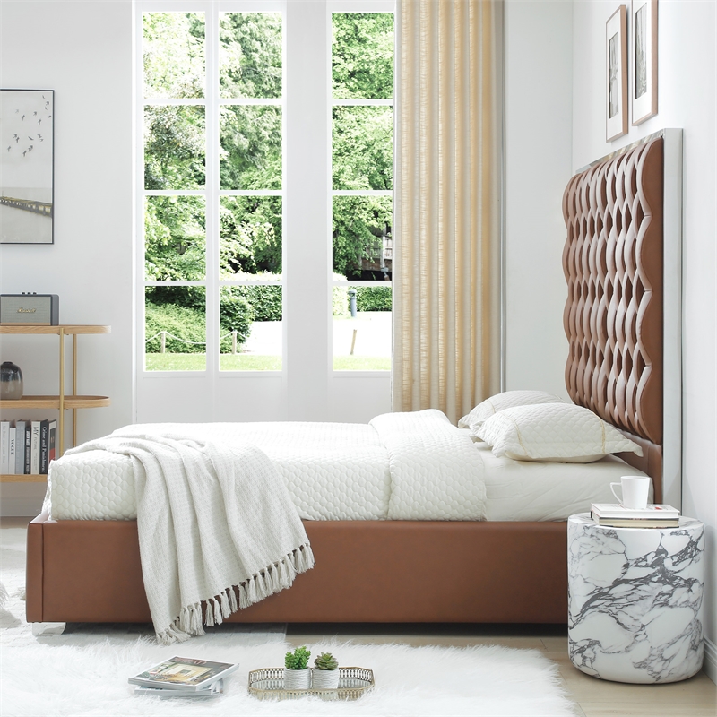 Rollie Vegan Leather Upholstered Queen Bed Frame In Black