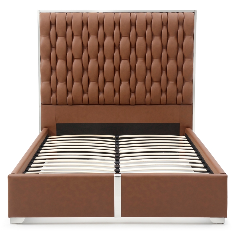 Rollie Vegan Leather Upholstered Queen Bed Frame In Black