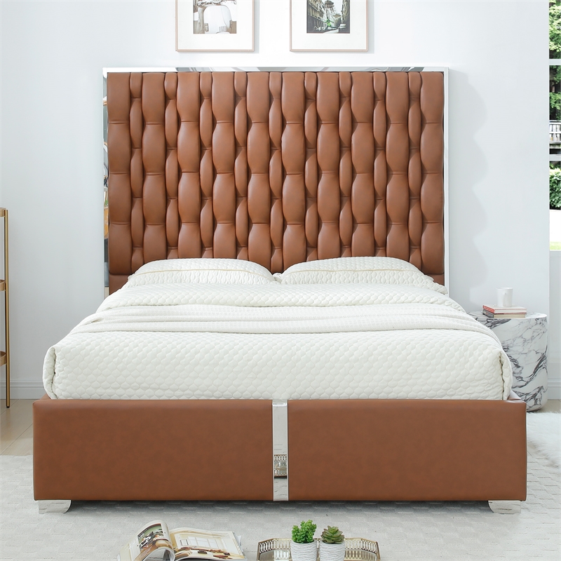 Rollie Vegan Leather Upholstered Queen Bed Frame In Black