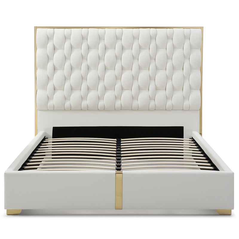 Rollie Vegan Leather Upholstered King Bed Frame In Cream