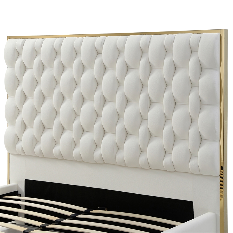 Rollie Vegan Leather Upholstered King Bed Frame In Cream