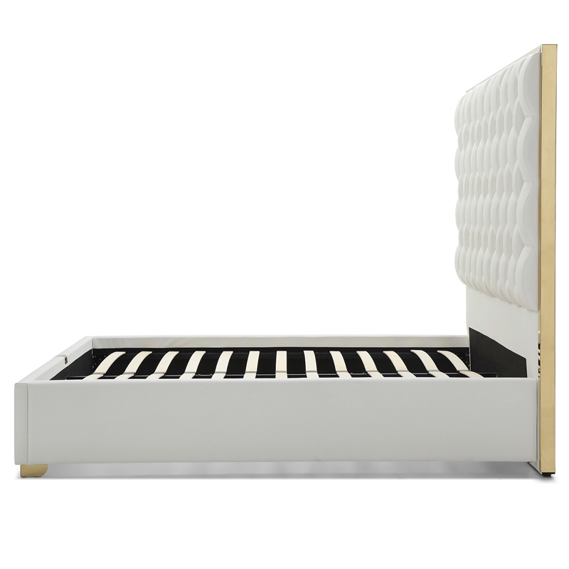 Rollie Vegan Leather Upholstered King Bed Frame In Cream