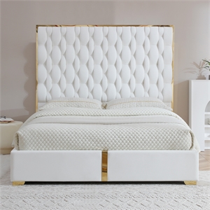 Rollie Vegan Leather Upholstered King Bed Frame In Cream