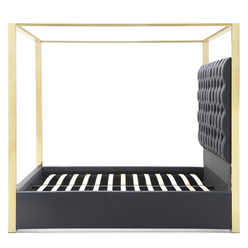 Rollie Canopy Vegan Leather Upholstered Queen Bed Frame In Black