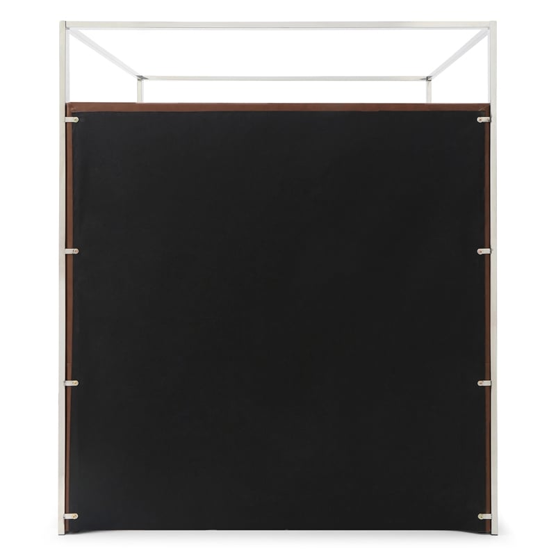 Rollie Canopy Vegan Leather Upholstered Queen Bed Frame In Brown