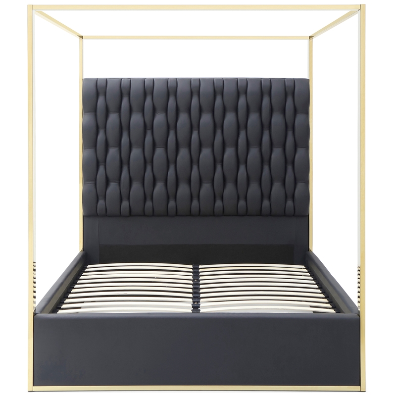 Rollie Canopy Vegan Leather Upholstered King Bed Frame In Black