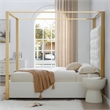 Rollie Canopy Vegan Leather Upholstered King Bed Frame In Cream