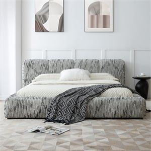 Sienna Upholstered Platform King Bed Low Profile with Padded Headboard