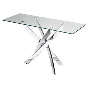 Modrest Pyrite 47&quot Modern Metal and Glass Console Table in Silver/Clear