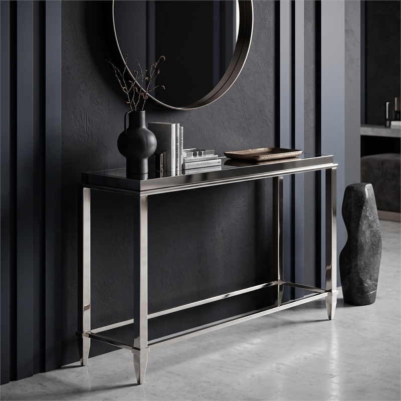 Modrest Agar Modern Stainless Steel & Glass Console Table in Silver