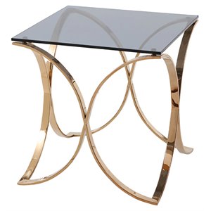 Modrest Reklaw Modern Glass & Stainless Steel End Table in Rose Gold