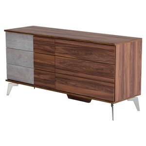 Modrest Palermo 6-Drawer Modern Wood & Faux Concrete Dresser in Walnut/Gray