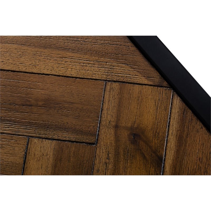 Modrest Pasada Chevron Pattern Metal & Acacia Wood End Table in Black/Brown