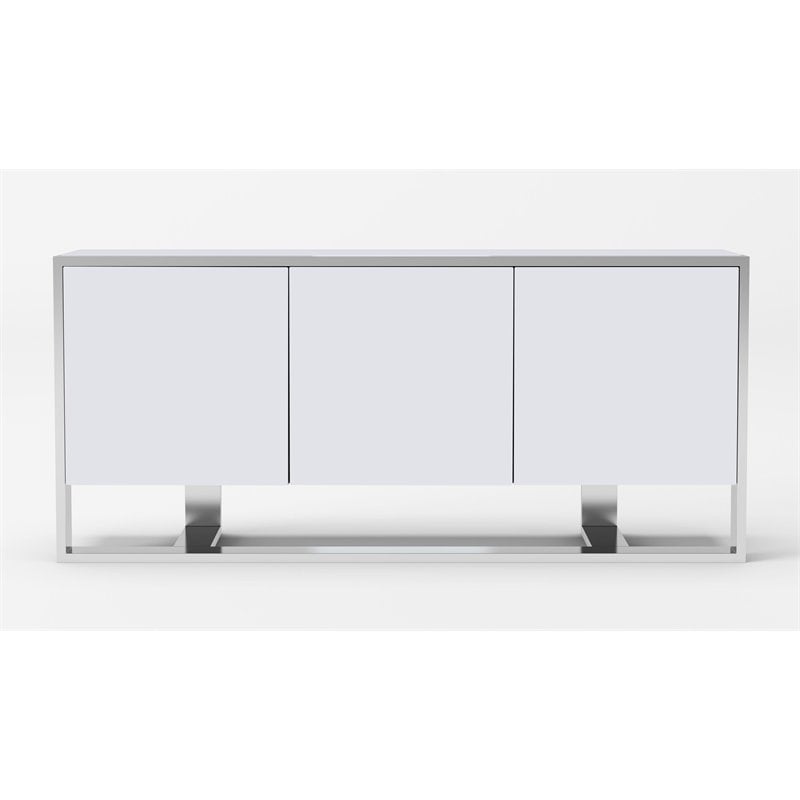 Modrest Fauna 3-Door Modern Stainless Steel & Wood Buffet in White Glossy