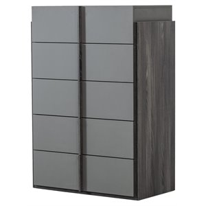 Modrest Lucia 5-Drawer Self Closing Modern MDF Wood Chest in Elm/Matte Gray