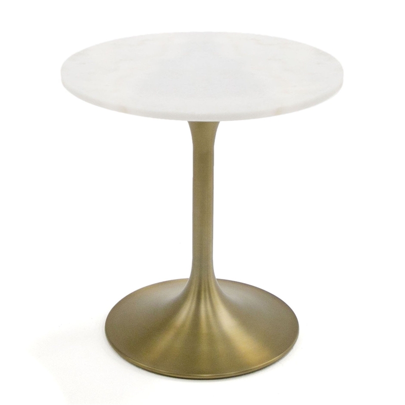 Modrest Collins Round Stainless Steel & Marble End Table in White/Gold