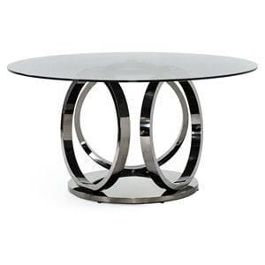 Modrest Enid 59&quot Round Modern Glass & Stainless Steel Dining Table in Clear