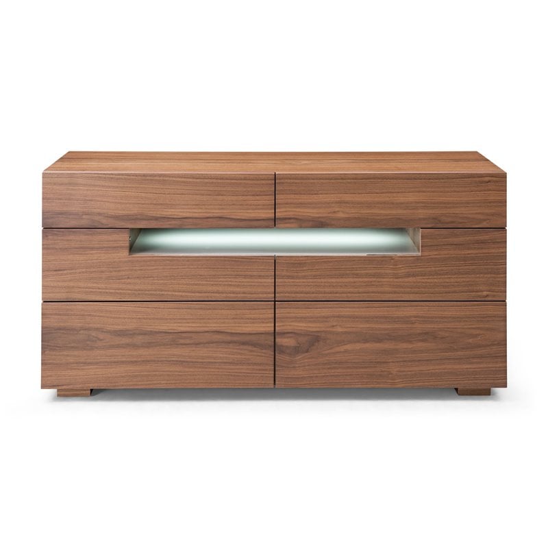 Modrest Ceres 6-Drawer Silent Gliding Contemporary MDF Wood Dresser in Walnut
