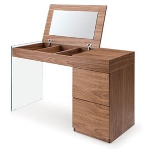Modrest Volare Modern Veneer & Glass Vanity with Mirror in Walnut/Clear