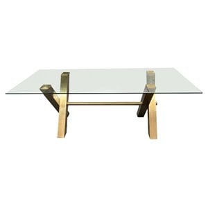 Modrest Dandy 86.5&quot Modern Glass & Stainless Steel Dining Table in Gold/Clear