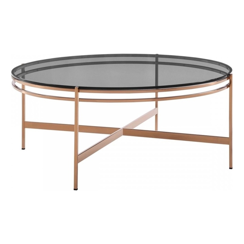 Modrest Bradford Modern Tempered Glass Coffee Table in Rose Gold/Clear