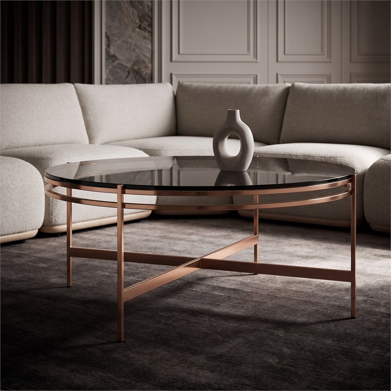 Modrest Bradford Modern Tempered Glass Coffee Table in Rose Gold/Clear