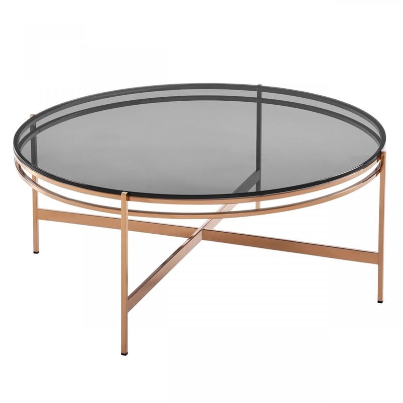 Modrest Bradford Modern Tempered Glass Coffee Table in Rose Gold/Clear