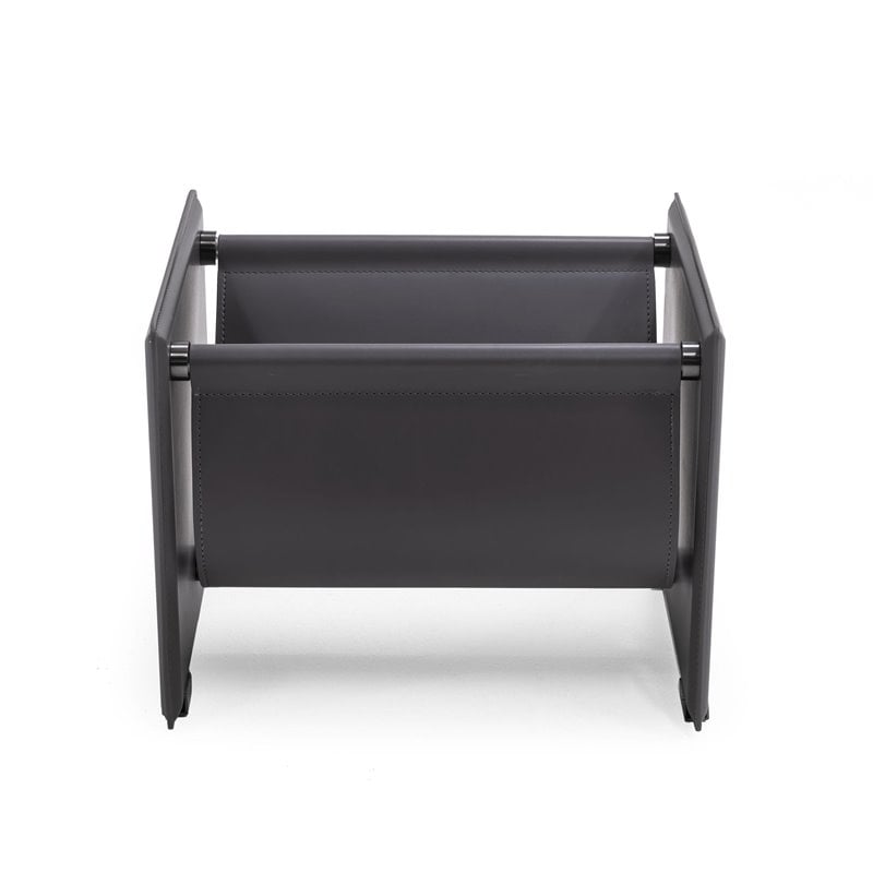 Modrest Uriah Modern Stainless Steel & Leather Magazine Rack in Gray
