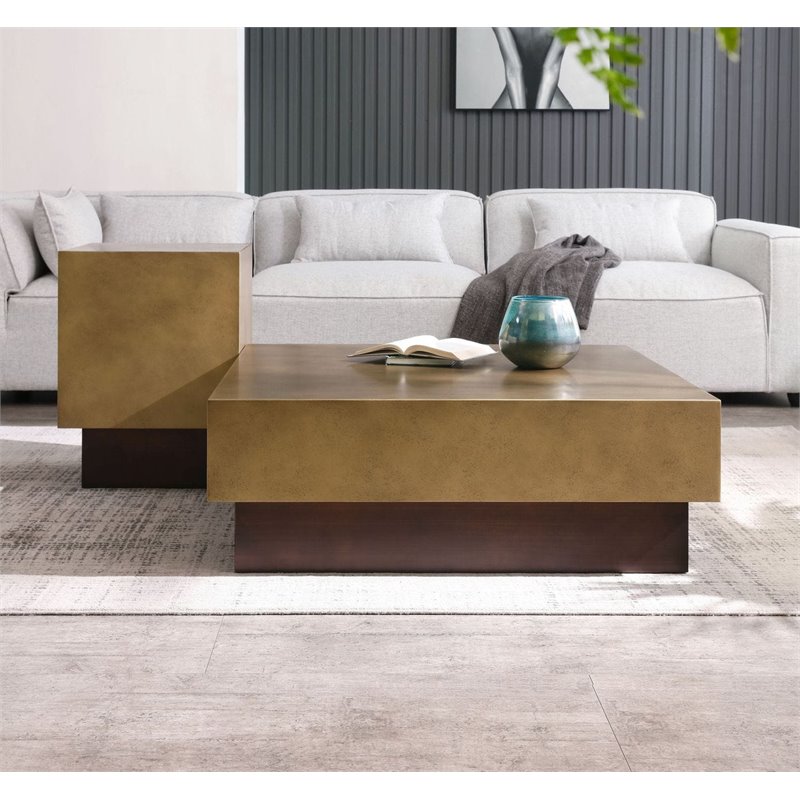 Modrest Derek Square Modern Metal Coffee Table in Antique Copper/Brown