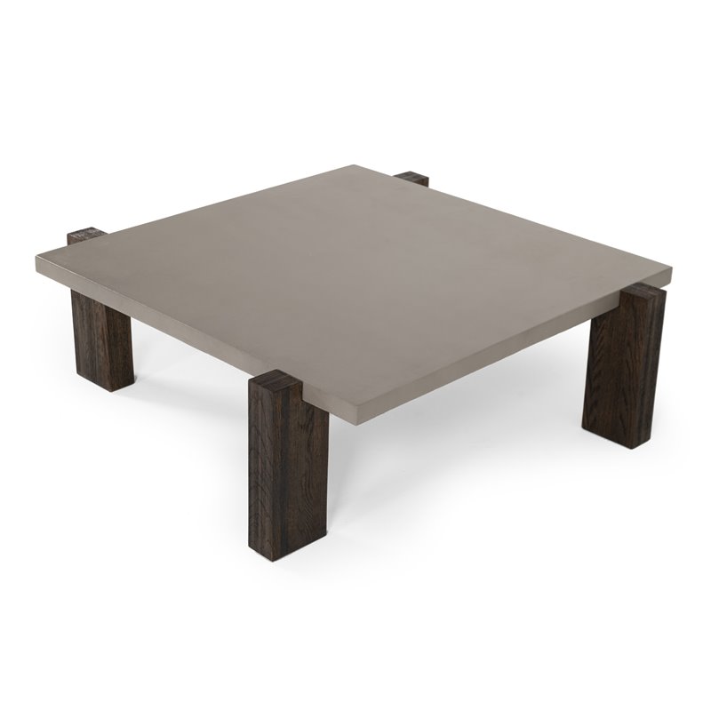 Modrest Milton Solid Wood & Concrete Coffee Table in Dark Gray/Walnut